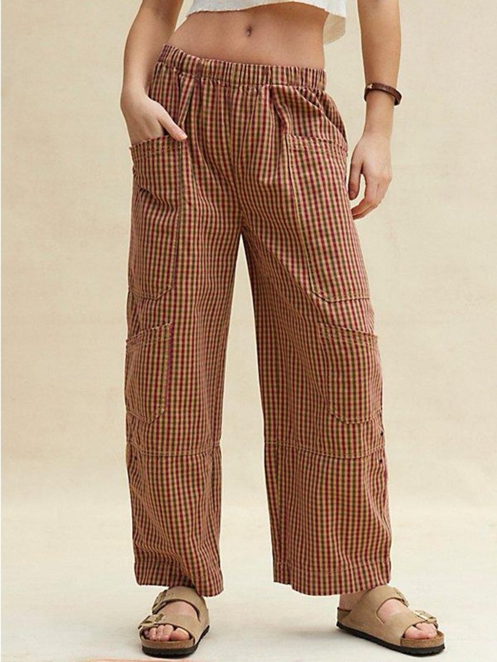 BDG Women's Brown Charlie Gingham Low-Rise Wide-Leg Pant
